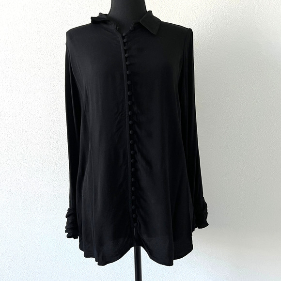 Soft Surroundings Poet Blouse Large Black Ruffle Long Sleeve - Picture 1 of 10